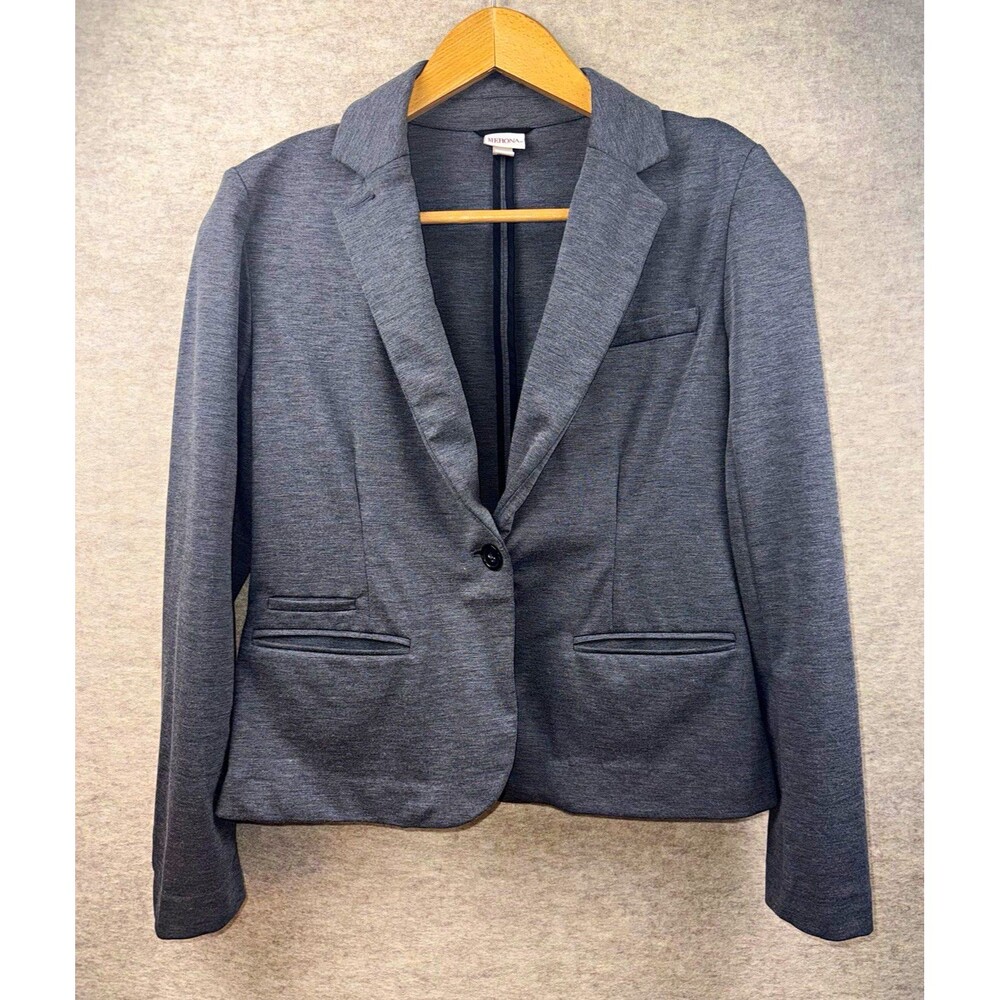 Merona Women s Gray Knit Blazer Jacket M One-Button Notch Lapel Stretch